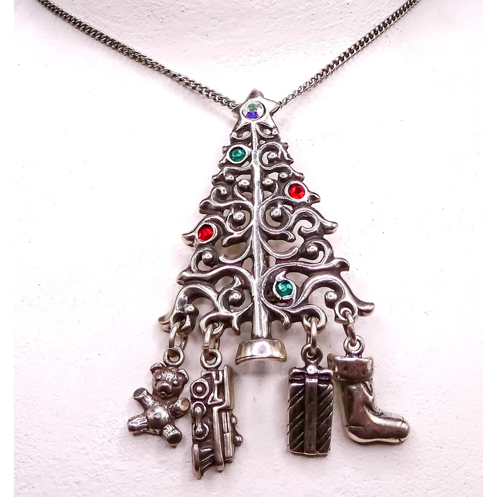 Schube Christmas Tree Pendant Necklace Brooch Pin Charm Sterling Silver 925